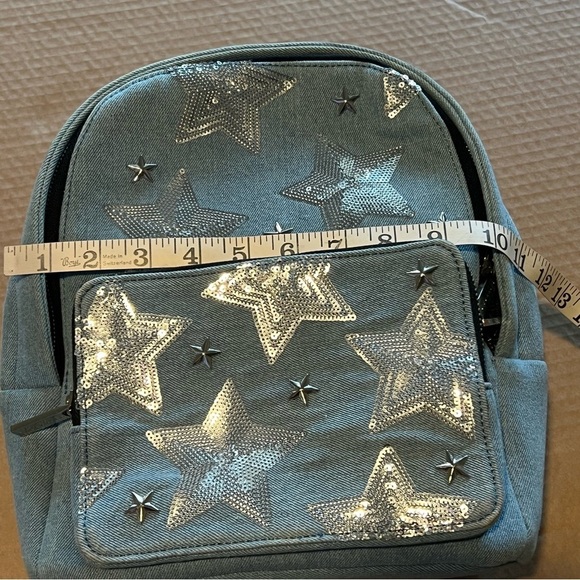 Skinny Dip Denim sequin stars festival backpack NWOT zipper closure 11x10 - Picture 11 of 14